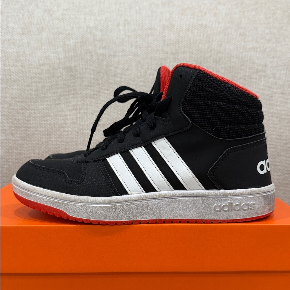 Adidas Kids Black and Red High-Top Sneakers